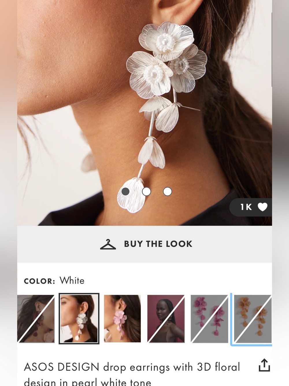 ASOS White 3D Floral Drop Earrings